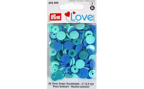 393000 Prym Love Кнопки "Color Snaps" круглые голубые, бирюзовые, синие 12,4 мм 30шт.