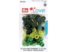 393001 Prym Love Кнопки "Color Snaps" круглые зеленые, темно-зеленые, салатовые 12,4 мм 30шт.