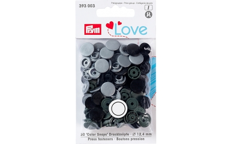393003 Prym Love Кнопки "Color Snaps" круглые светло-серые, темно-серые, черные 12,4 мм 30шт.