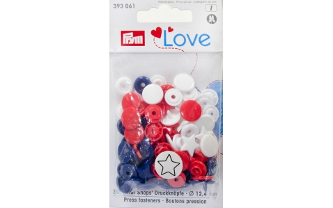 393061 Prym Love Кнопки "Color Snaps" звезда белая, красная, синяя 12,4 мм 30шт.