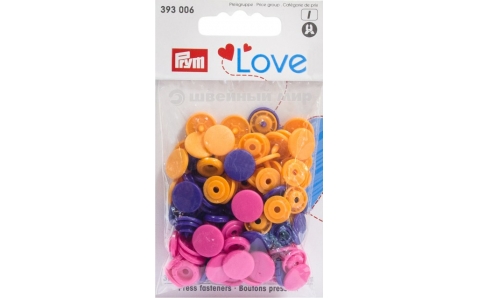 393006 Prym Love Кнопки "Color Snaps"круглые оранжевые, розовые, фиолетовые 12,4 мм 30шт.