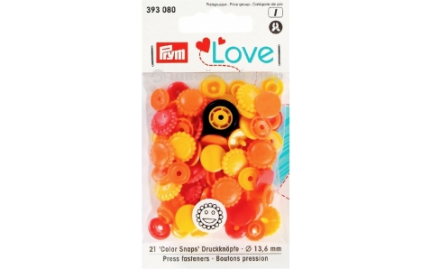 393080 Prym Love Кнопки "Color Snaps" цветок желтый, красный, оранжевый 13,6 мм 21 шт.