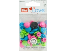 393081 Prym Love Кнопки "Color Snaps"цветок зеленый,розовый,бирюзовый 13,6 мм 21 шт.